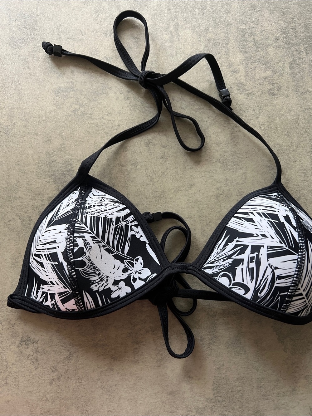 Garage Black and White Tropical Triangle Bikini Top